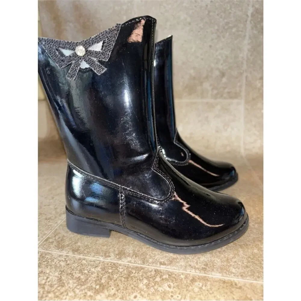 L'amour Size 8 Toddler black patent leather mid-calf boot